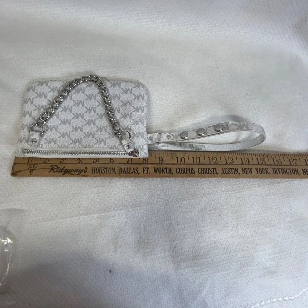 Michael Kors White Monogram Belt Bag Silver Chain Waist Pouch Small 554131 S